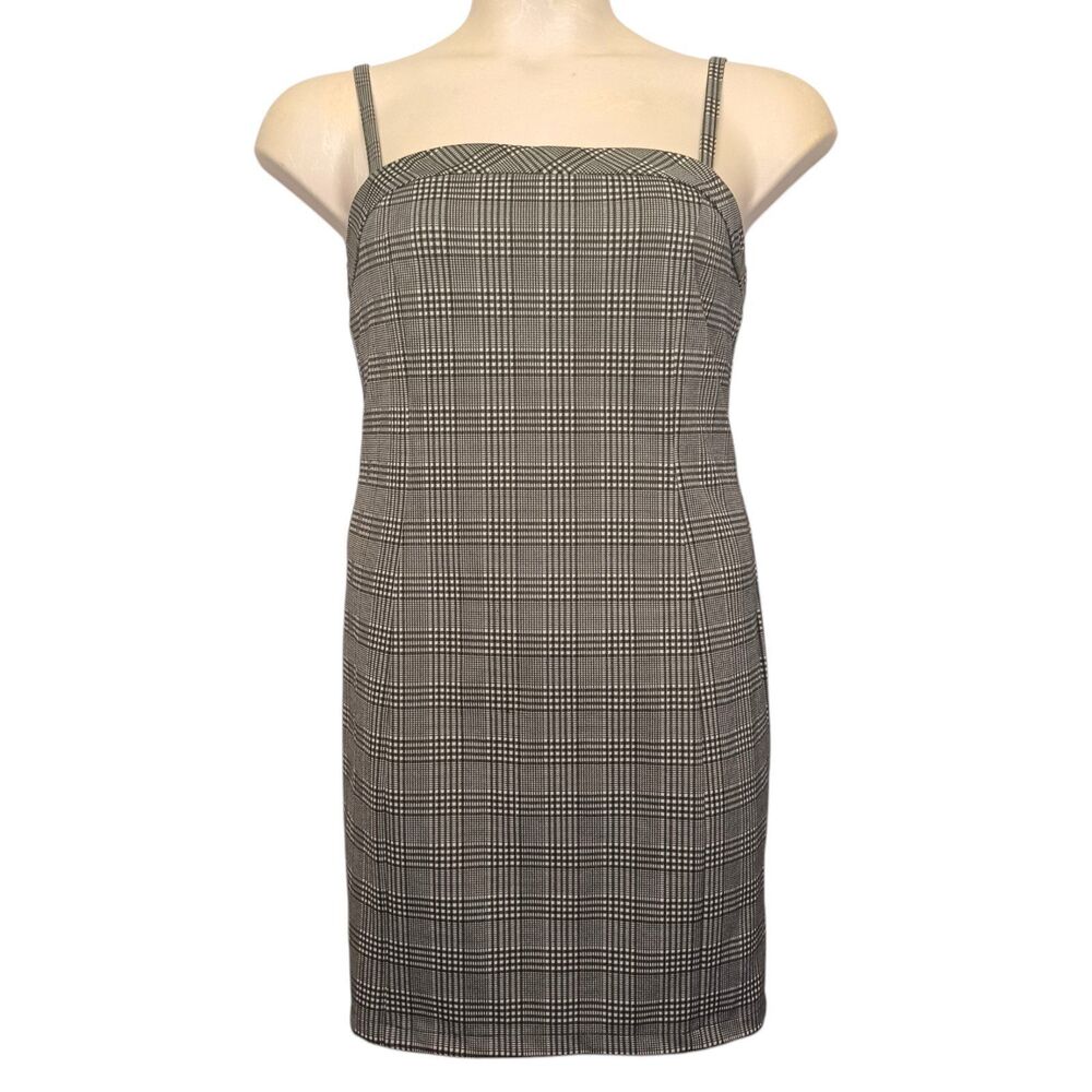 Forever 21+ Dress 0X Gingham Plaid Print Black White Sleeveless Sheath Mini